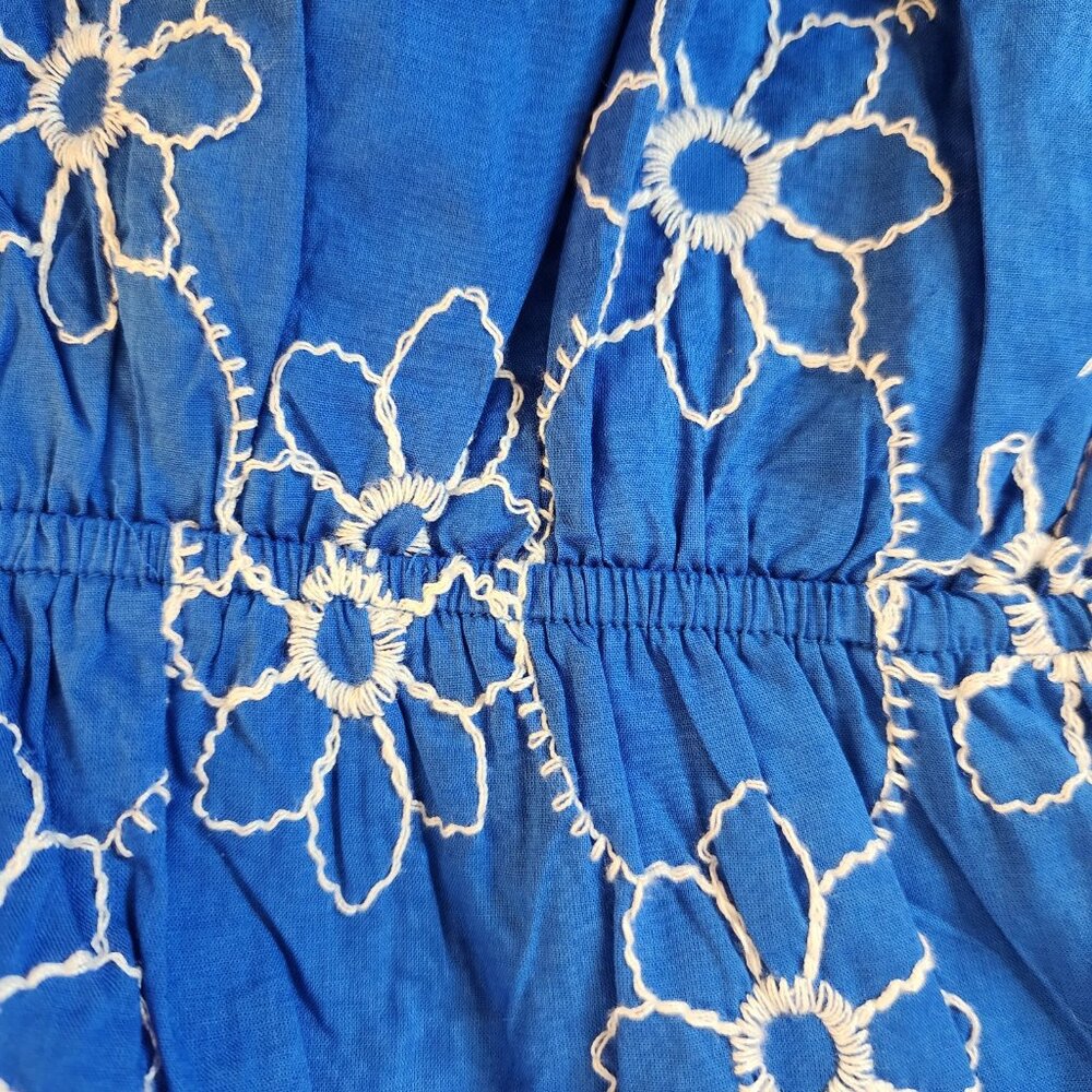 Calligraphie Women's Blouse Embroidered V-neck Button Down Blue White Size Large - Picture 9 of 15